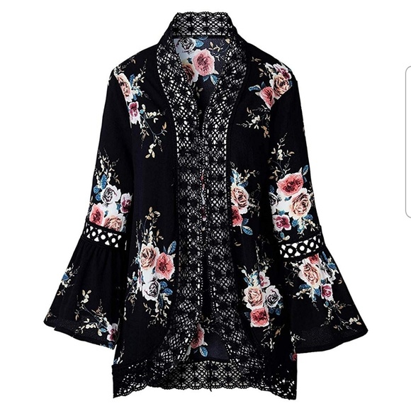 Floral Print Bell Sleeve Kimono - Picture 1 of 4